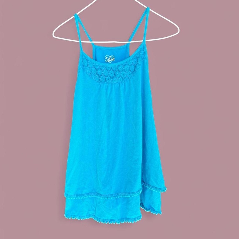 Justice Turquoise Lace Layered Tank Top Girls Size 18 Boho Cami Blue Y2K